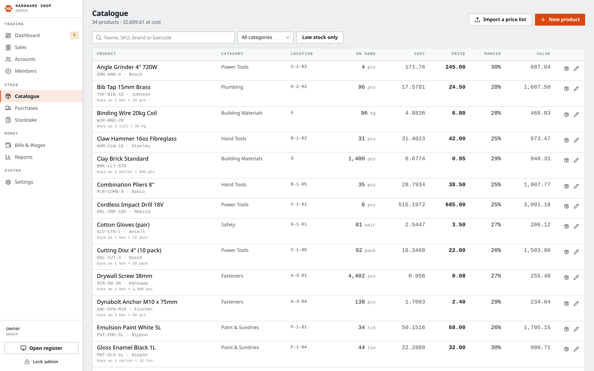 Stock list