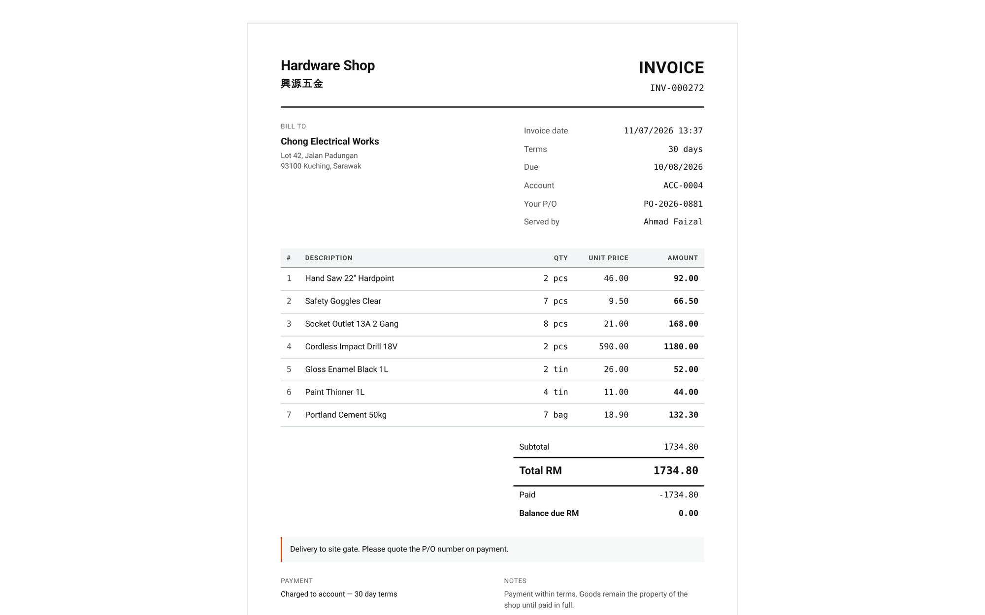 An invoice