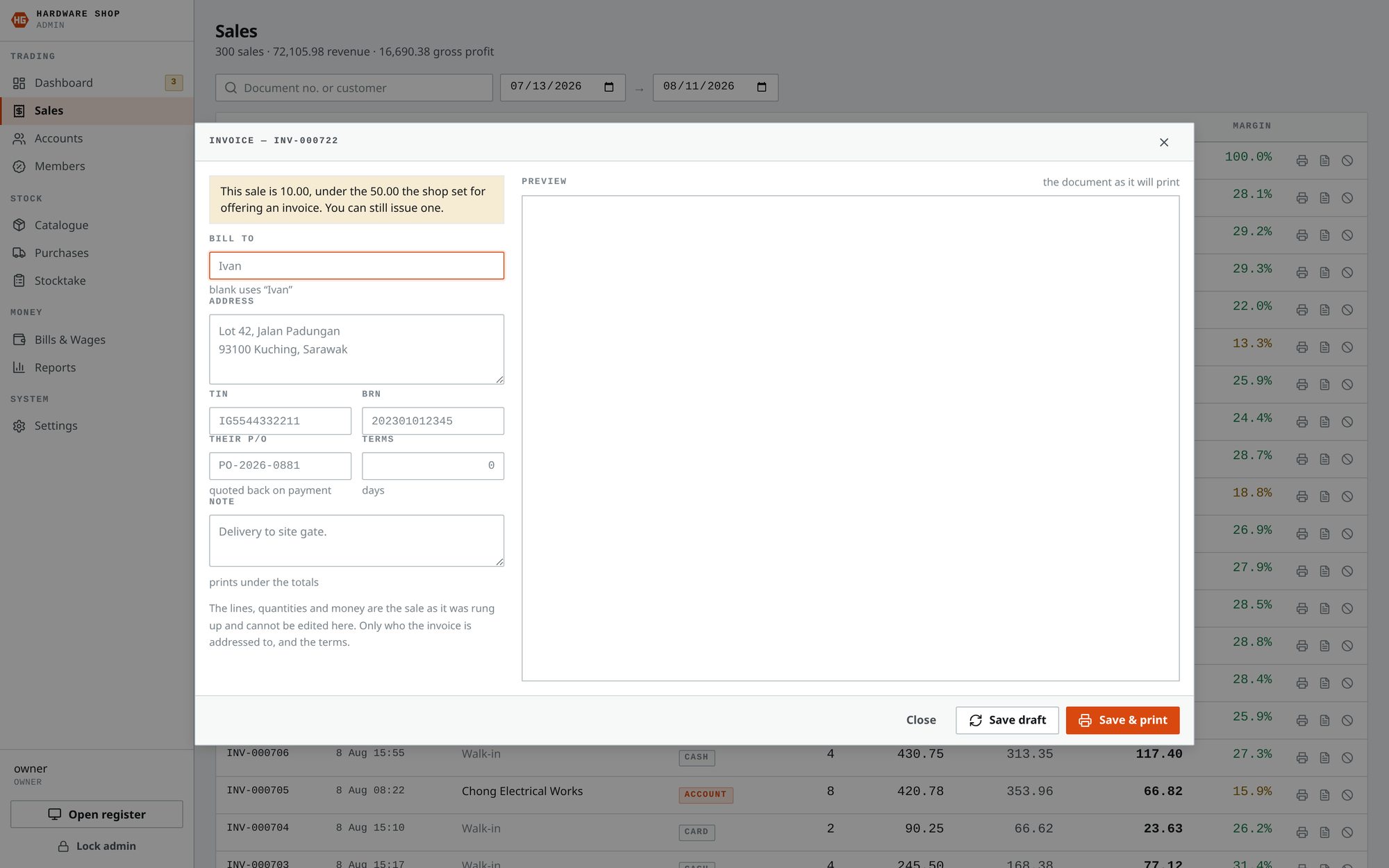 Invoice editor