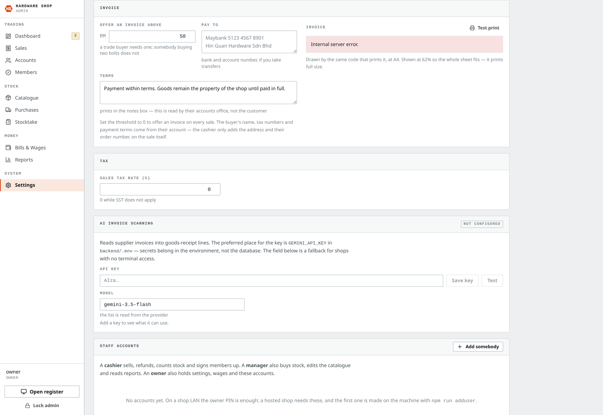 Invoice settings