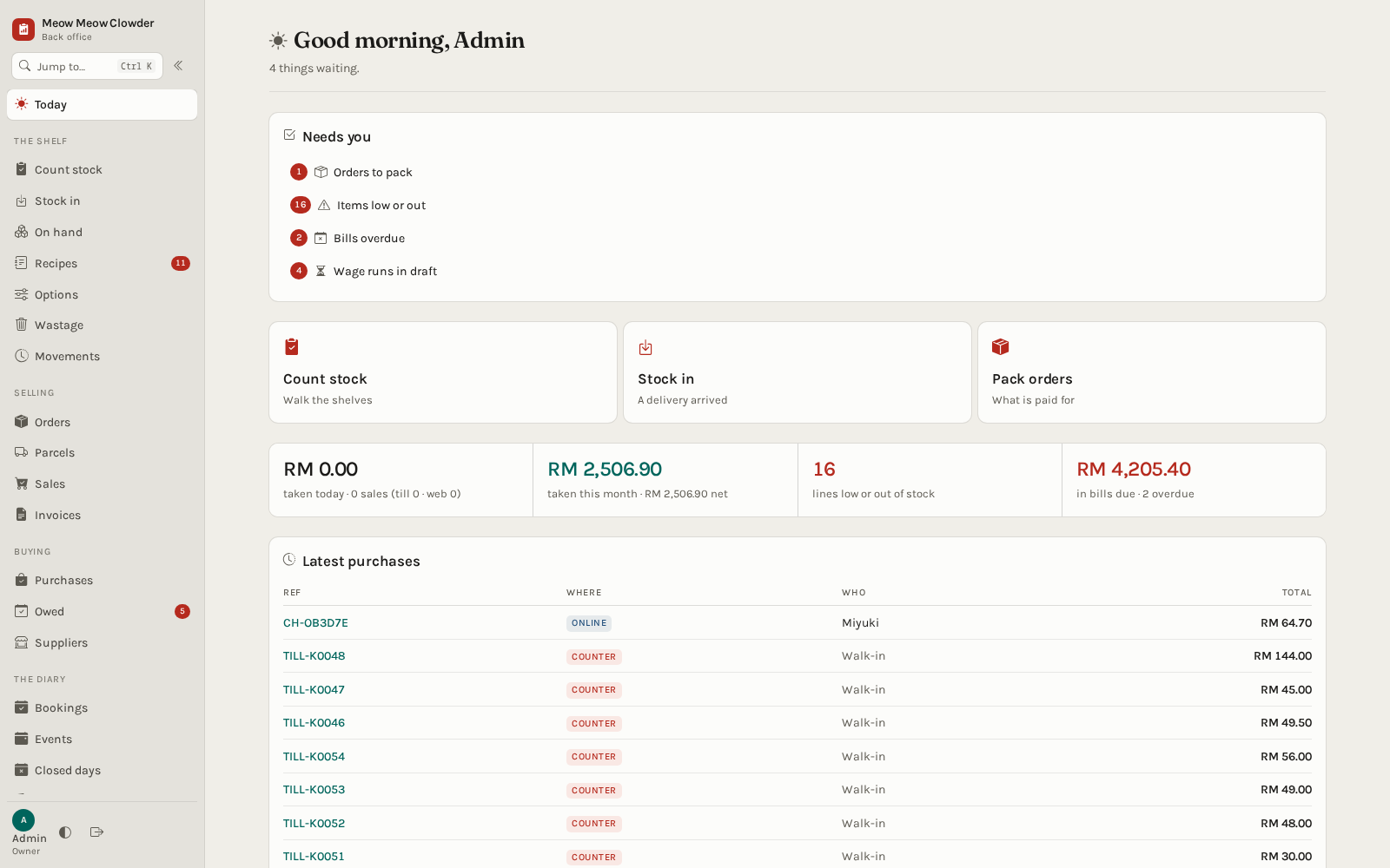 Back office overview
